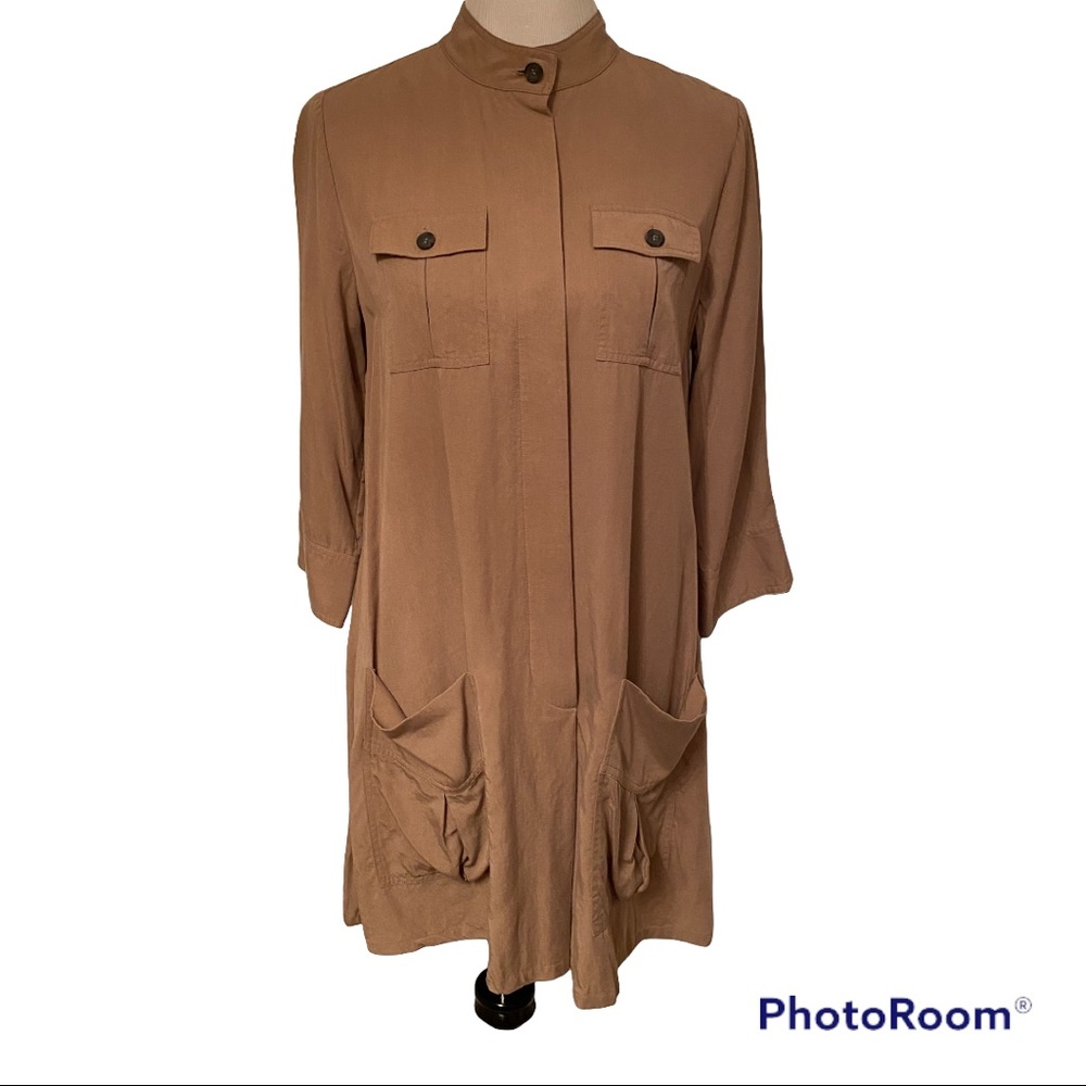 SOFT SURROUNDINGS DRESS MINI SHIFT TUNIC A-LINE TAN LAGENLOOK 3/4 SLEEVE SIZE S